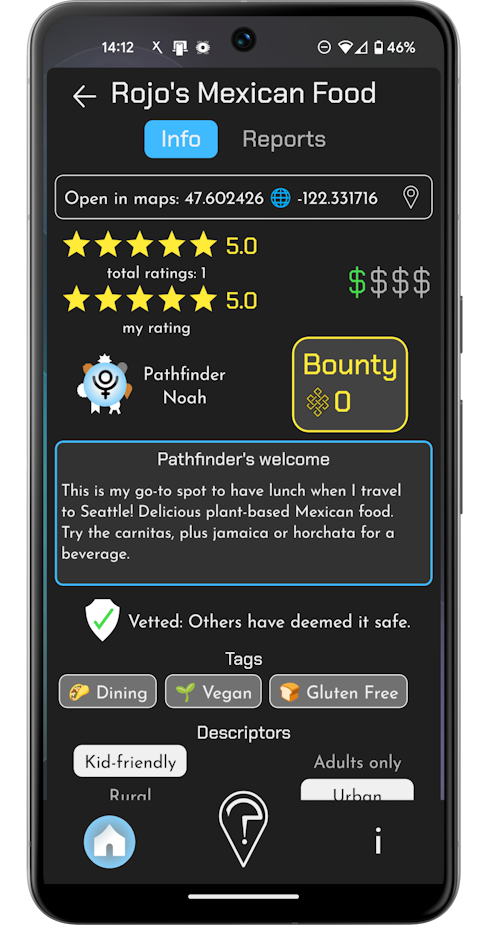 Somewhere app Unknown search page